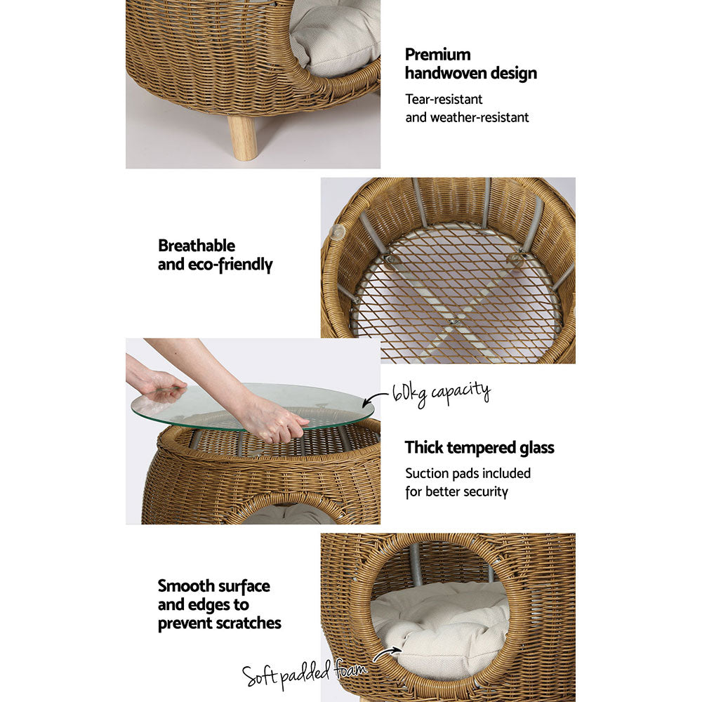 Gardeon 2-in-1 Wicker Coffee Table and Pet Bed
