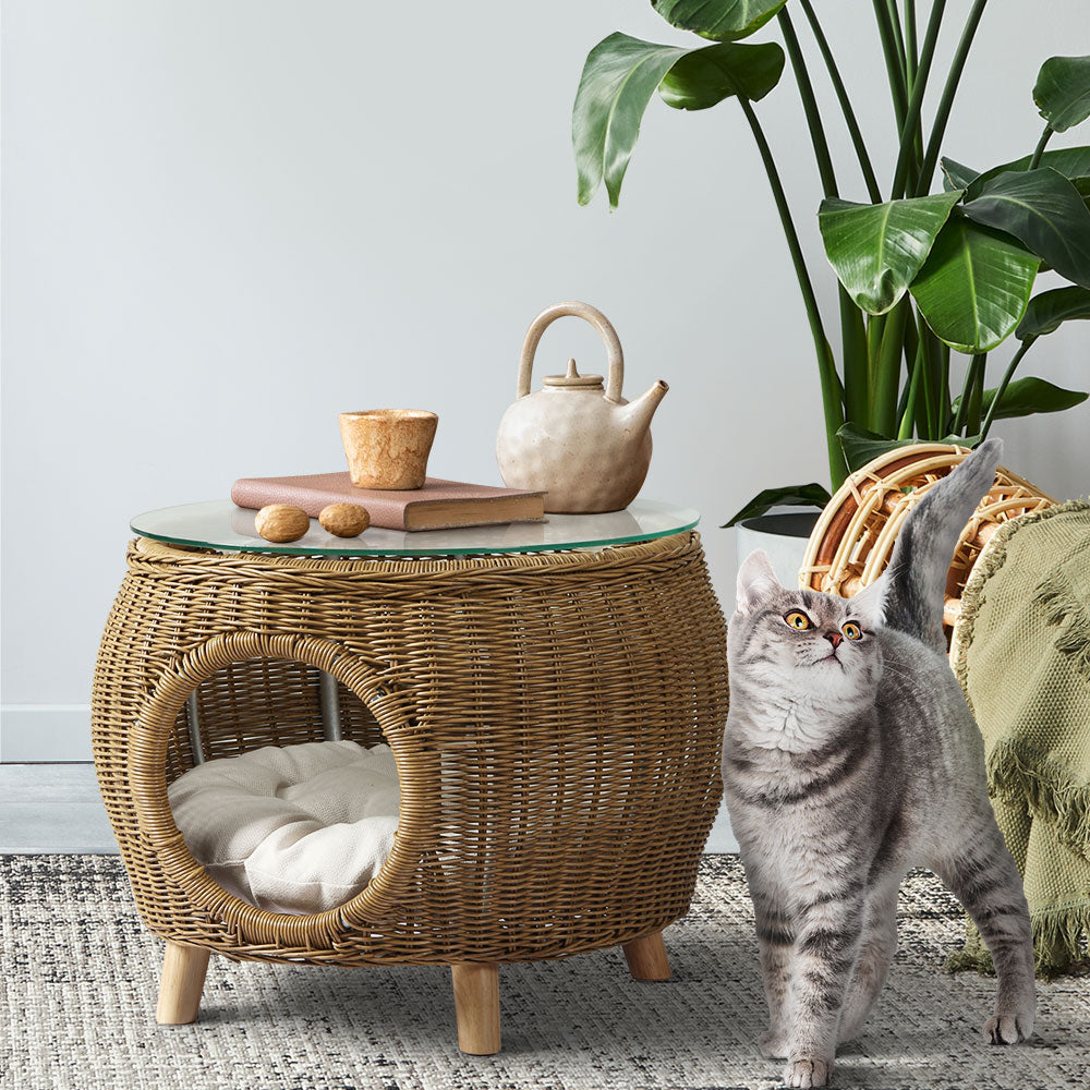 Gardeon 2-in-1 Wicker Coffee Table and Pet Bed