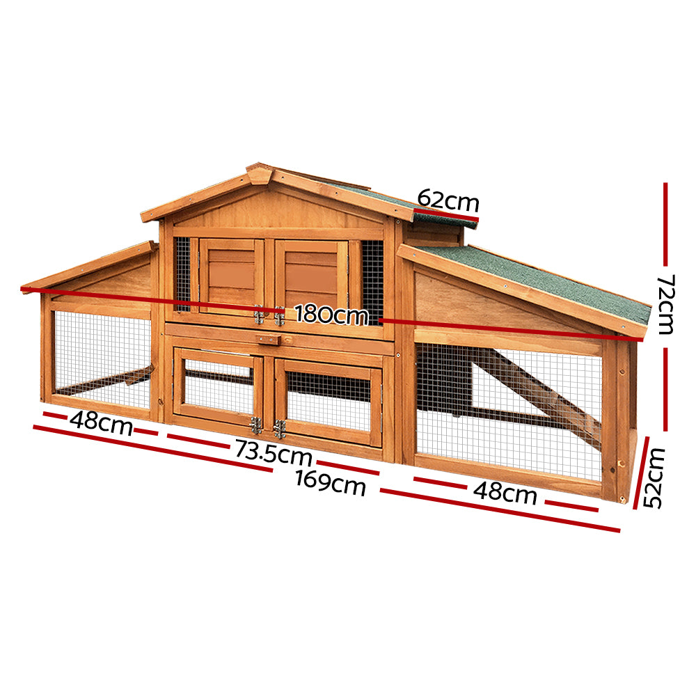 i.Pet - Large Wooden Pet Hutch 169x52x72cm