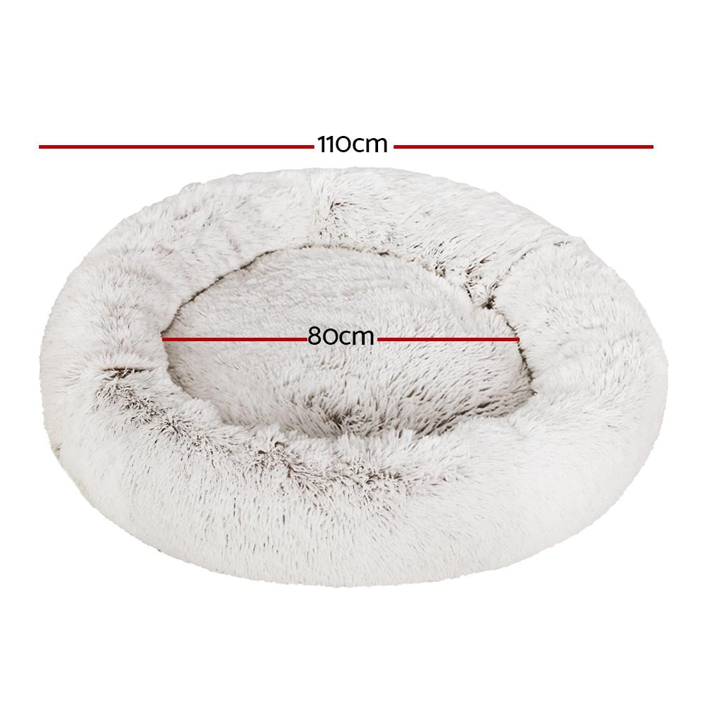 i.Pet - Extra Large Calming Pet Bed for Dogs & Cats, Soft Plush, 110cm - White and Brown