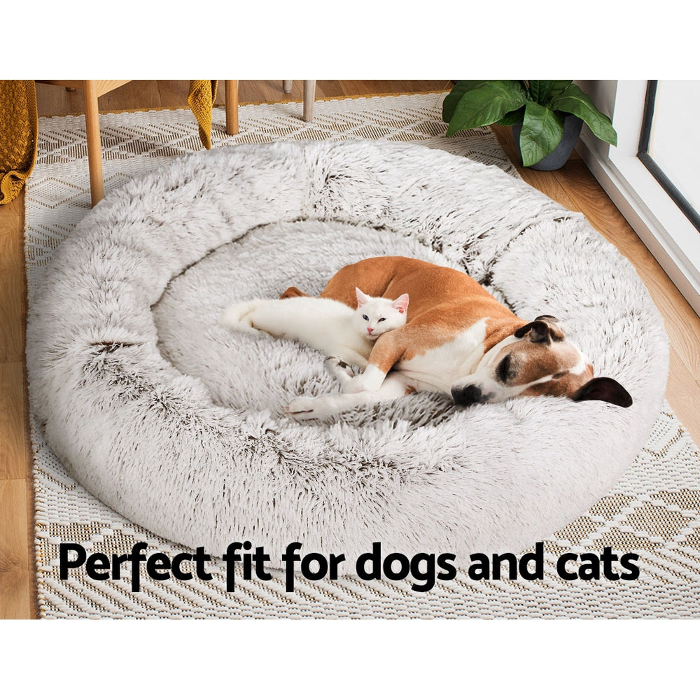 i.Pet - Extra Large Calming Pet Bed for Dogs & Cats, Soft Plush, 110cm - White and Brown