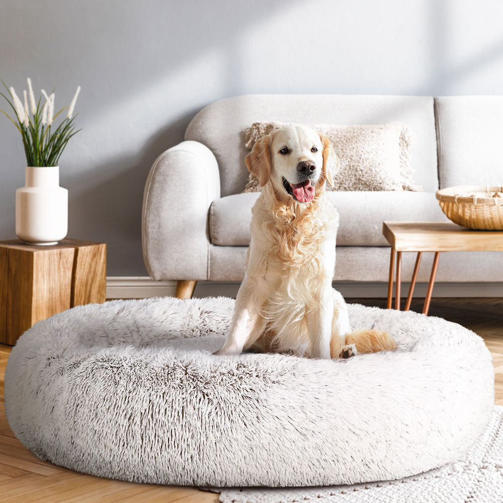 i.Pet - Extra Large Calming Pet Bed for Dogs & Cats, Soft Plush, 110cm - White and Brown
