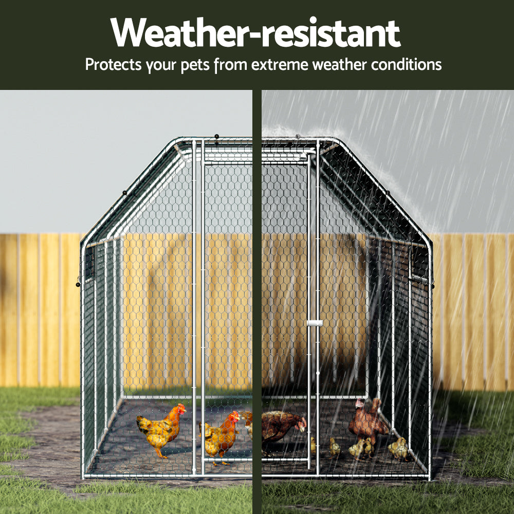i.Pet - Large Walk-In Chicken Coop 2x8x2m Galvanised Steel