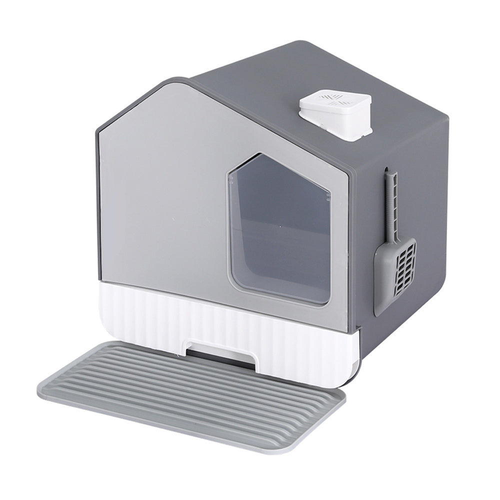 i.Pet - Enclosed Cat Litter Box with Hood, Scoop, and Mat - Grey