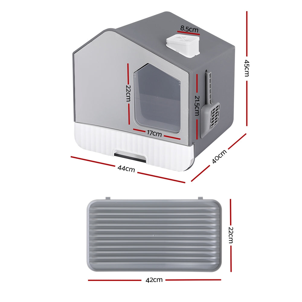 i.Pet - Enclosed Cat Litter Box with Hood, Scoop, and Mat - Grey