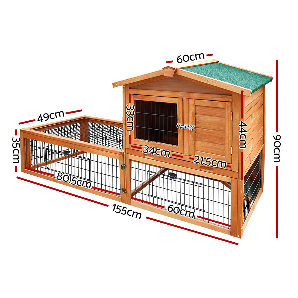 i.Pet - 155cm x 49cm x 90cm Chicken Coop and Rabbit Hutch with Large Run