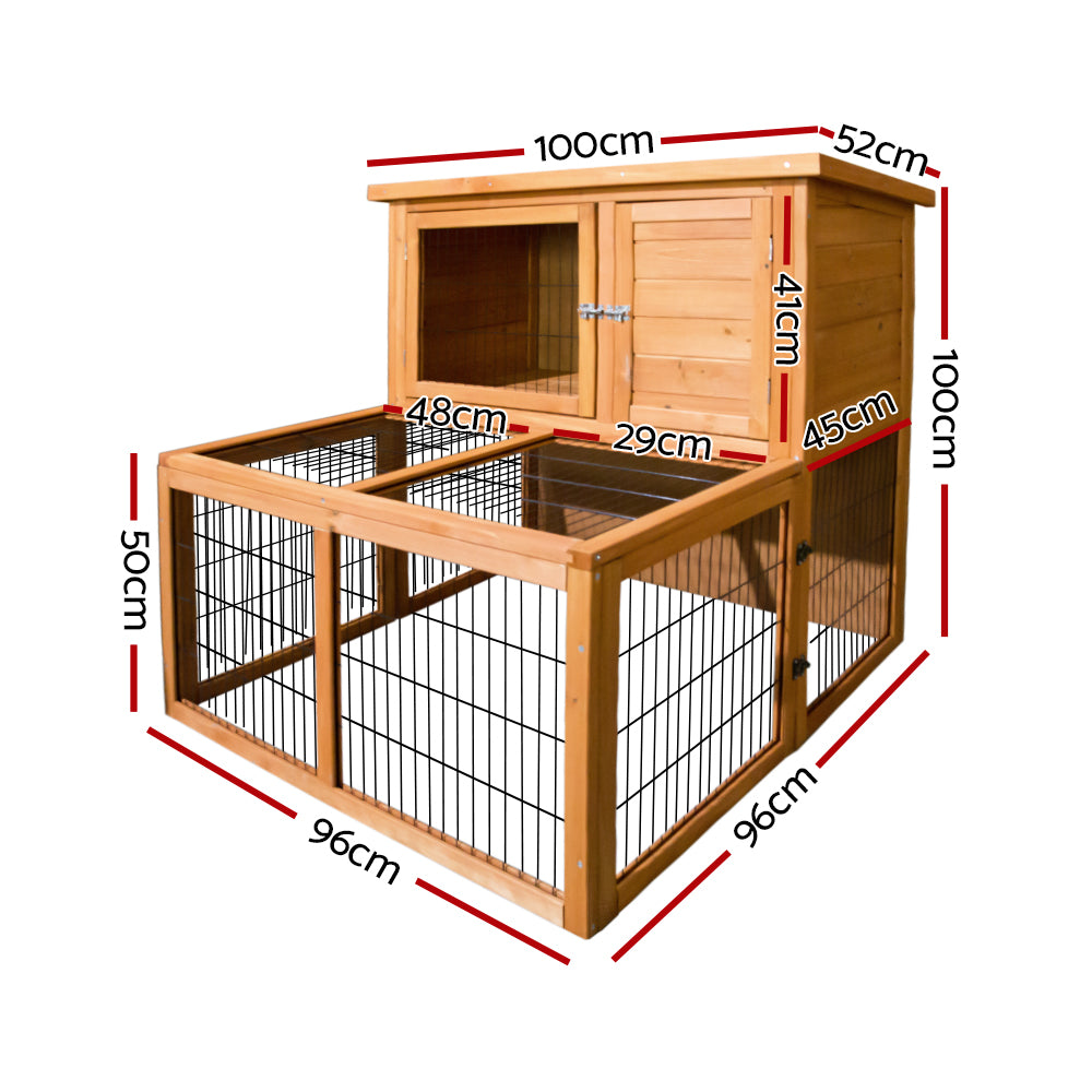 i.Pet - Chicken Coop 96cm x 96cm x 100cm Rabbit Hutch with Large Run and Wooden Cage