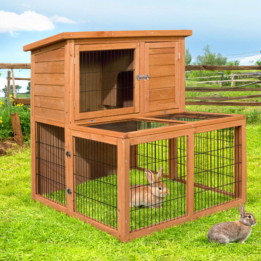 i.Pet - Chicken Coop 96cm x 96cm x 100cm Rabbit Hutch with Large Run and Wooden Cage