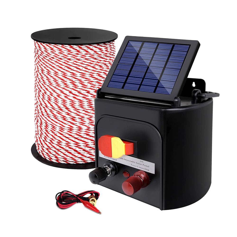 Giantz - Fence Energiser 3KM Solar Powered Electric with 500M Poly Rope