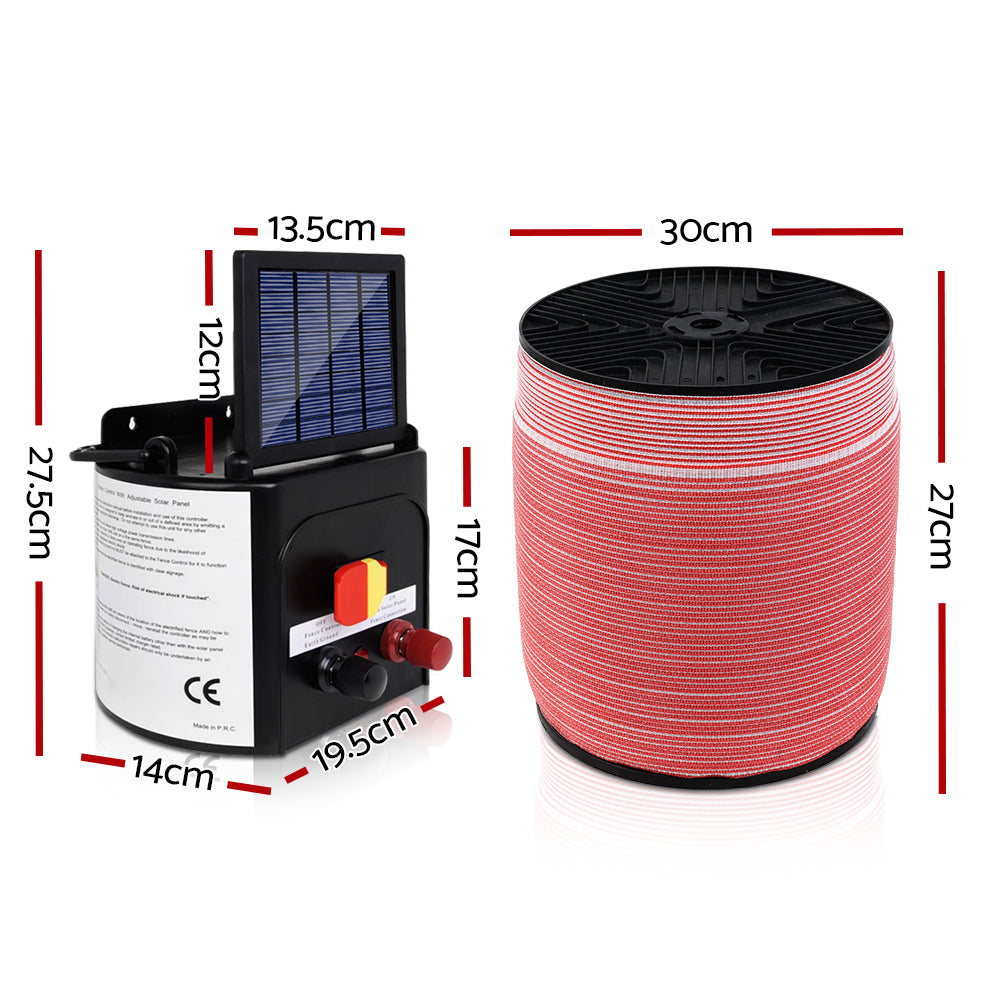 Giantz - Fence Energiser 3KM Solar Powered Electric with 1200M Poly Tape