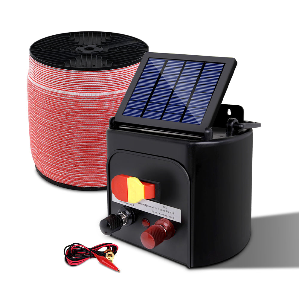Giantz - Fence Energiser 3KM Solar Powered Electric with 1200M Poly Tape