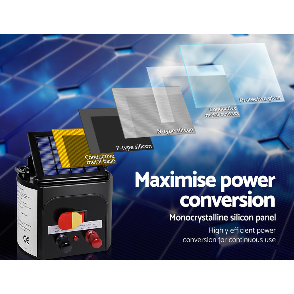 Giantz - Fence Energiser 3KM Solar Powered Electric with 1200M Poly Tape
