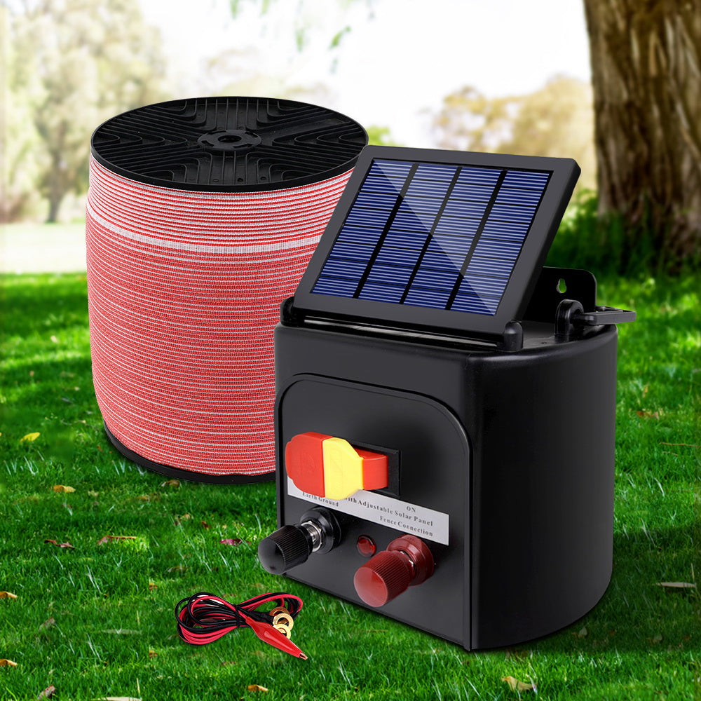 Giantz - Fence Energiser 3KM Solar Powered Electric with 1200M Poly Tape