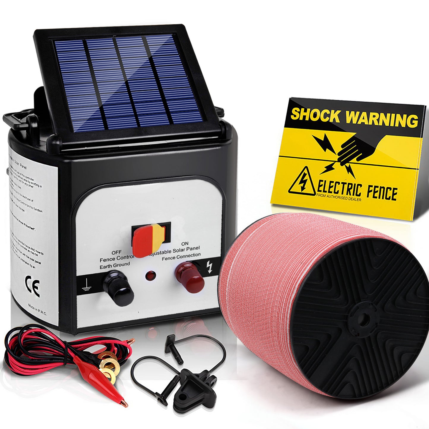 Giantz - Fence Energiser 8KM Solar Powered Electric with 1200M Poly Tape
