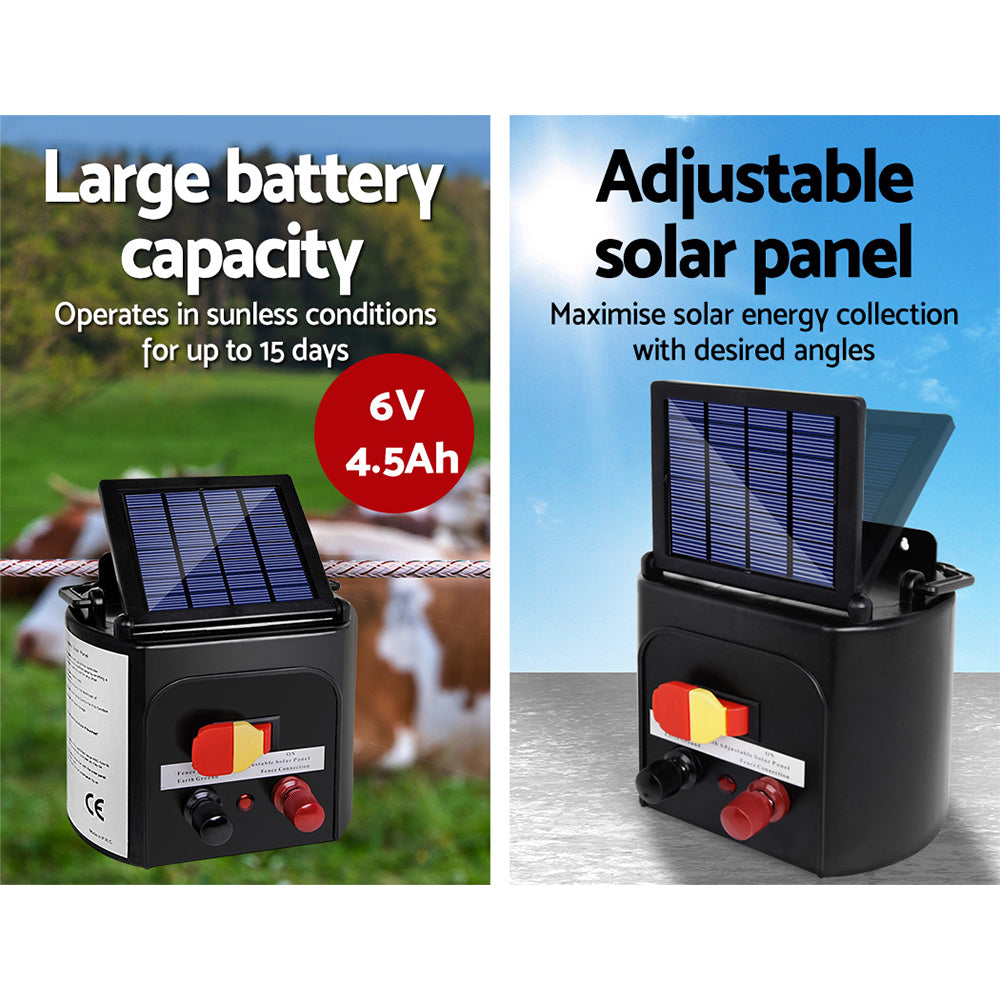 Giantz - Fence Energiser 3KM Solar Powered Electric with 2000M Poly Tape