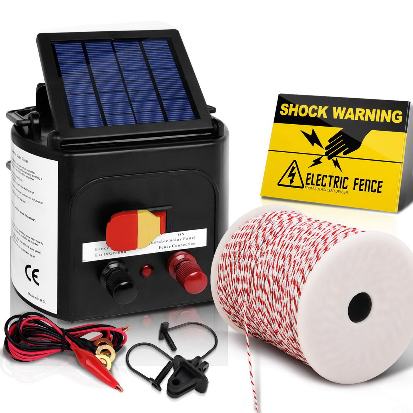 Giantz - Fence Energiser 3KM Solar Powered Electric with 500M Poly Wire and Insulators