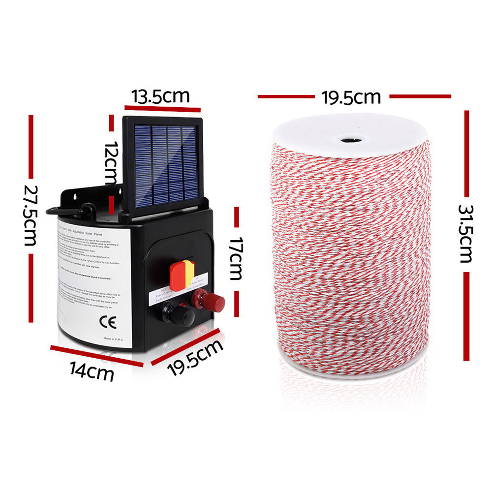 Giantz - Fence Energiser 3KM Solar Powered Electric with 2KM Poly Wire
