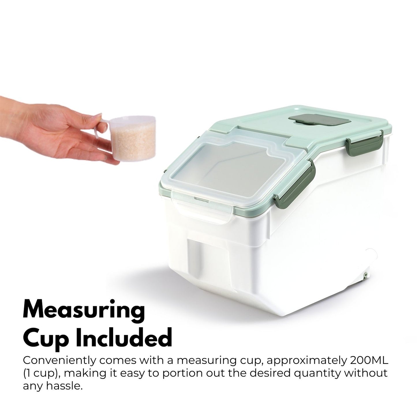 GOMINIMO - Multipurpose Food Storage Container with Lids and Cup for Pet Food or Rice Grains (Green)