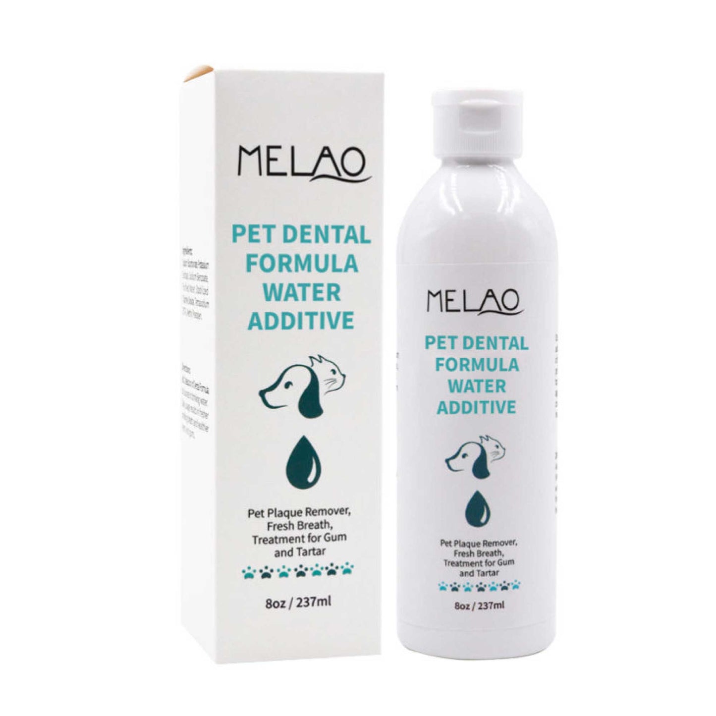 Melao 237ml Pet Dental Formula - Water Additive for Dog and Cat Teeth - Tartar, Plaque, Breath Freshener