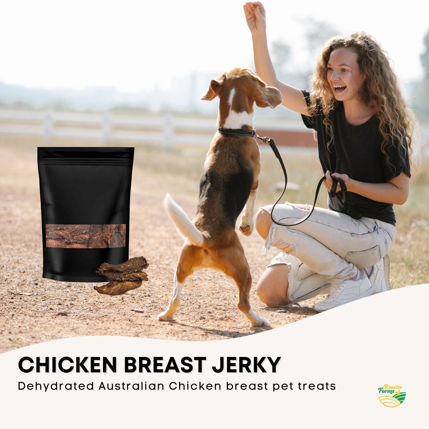 Rooster Farms 1Kg Dog Treat Chicken Breast Jerky - Dehydrated Australian Healthy Puppy Chew