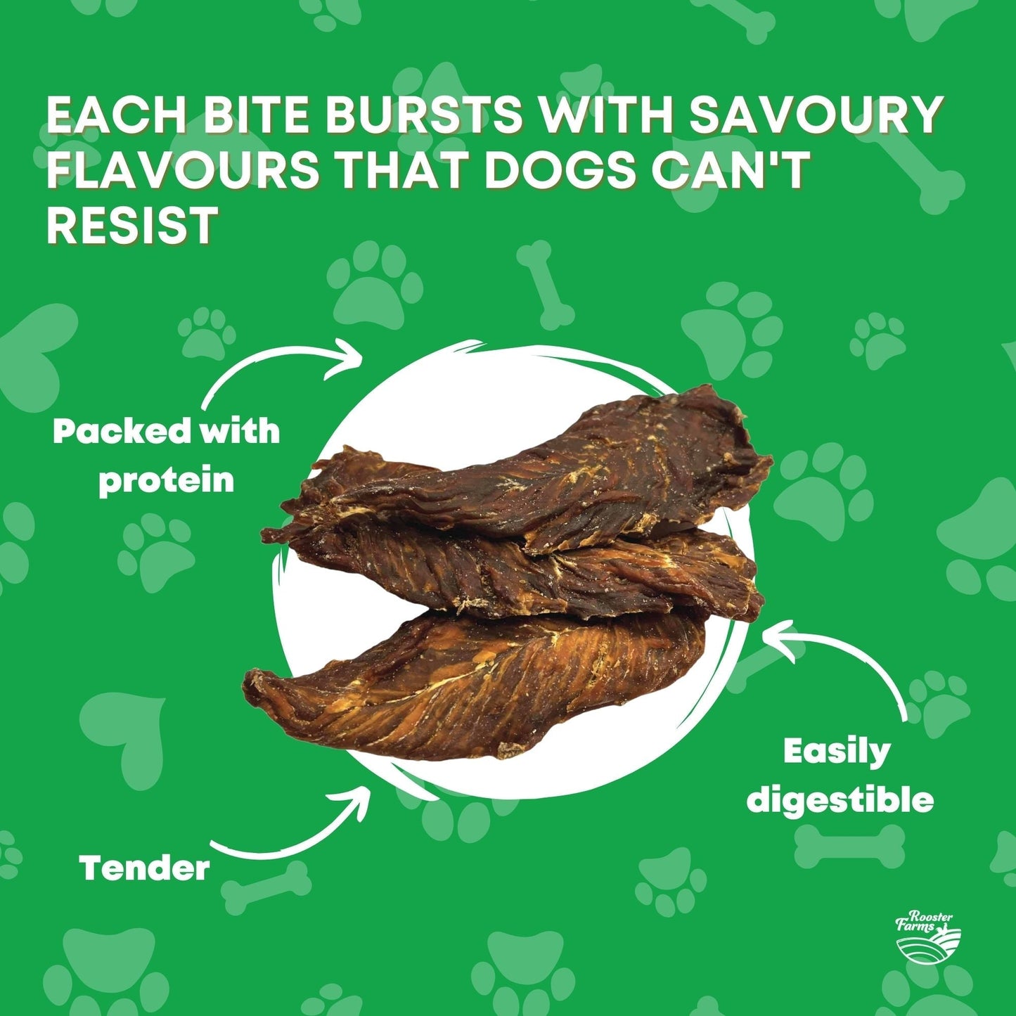 Rooster Farms 1Kg Dog Treat Chicken Breast Jerky - Dehydrated Australian Healthy Puppy Chew