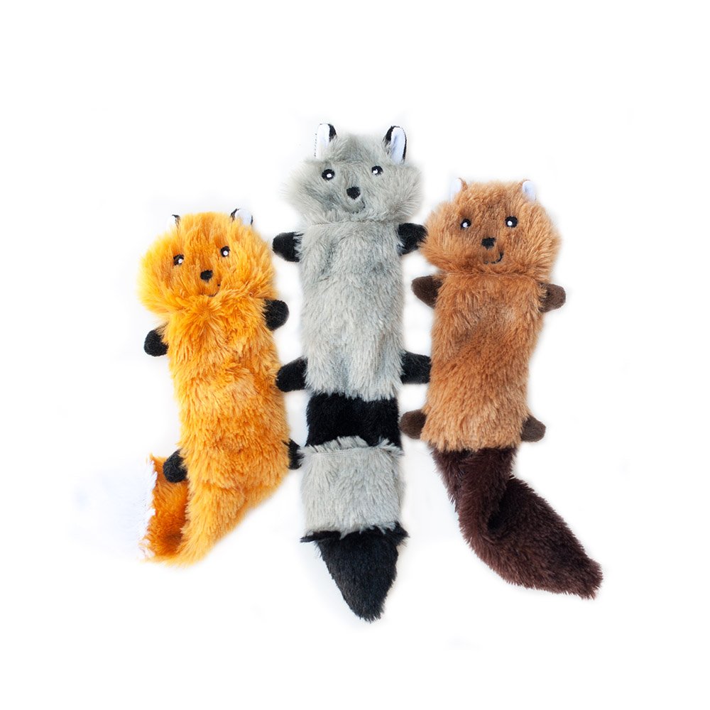 Zippy Paws Skinny Peltz Dog Toy Pack - Small (3-Pack) | Fox, Raccoon, Squirrel