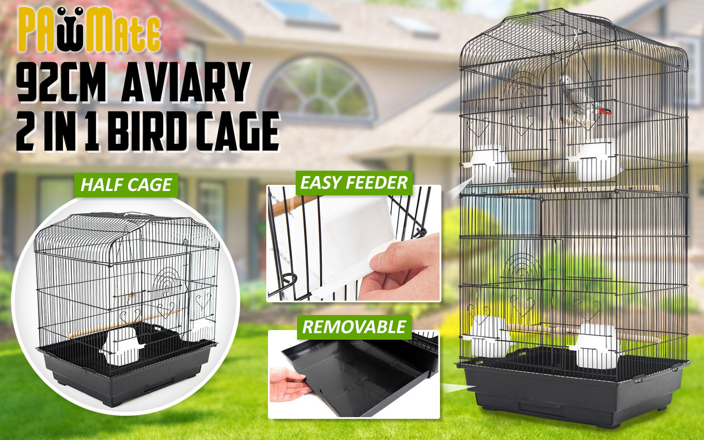 Paw Mate - Bird Cage Parrot Aviary Veer 92cm 2IN1 Design