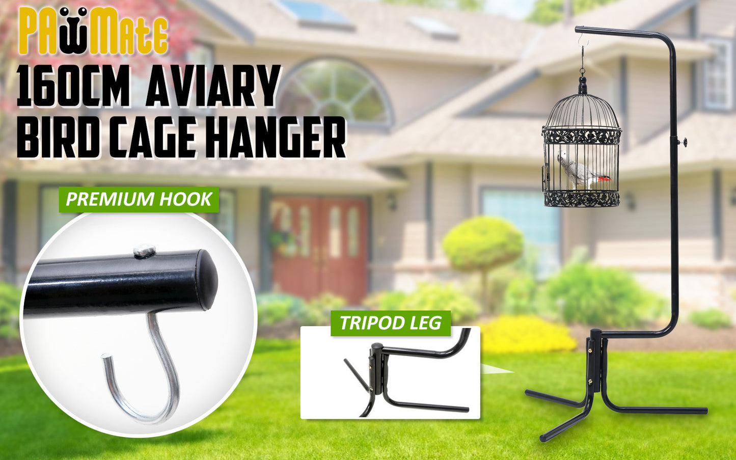 Paw Mate - Bird Cage Hanger Stand Parrot Aviary Solo 160cm
