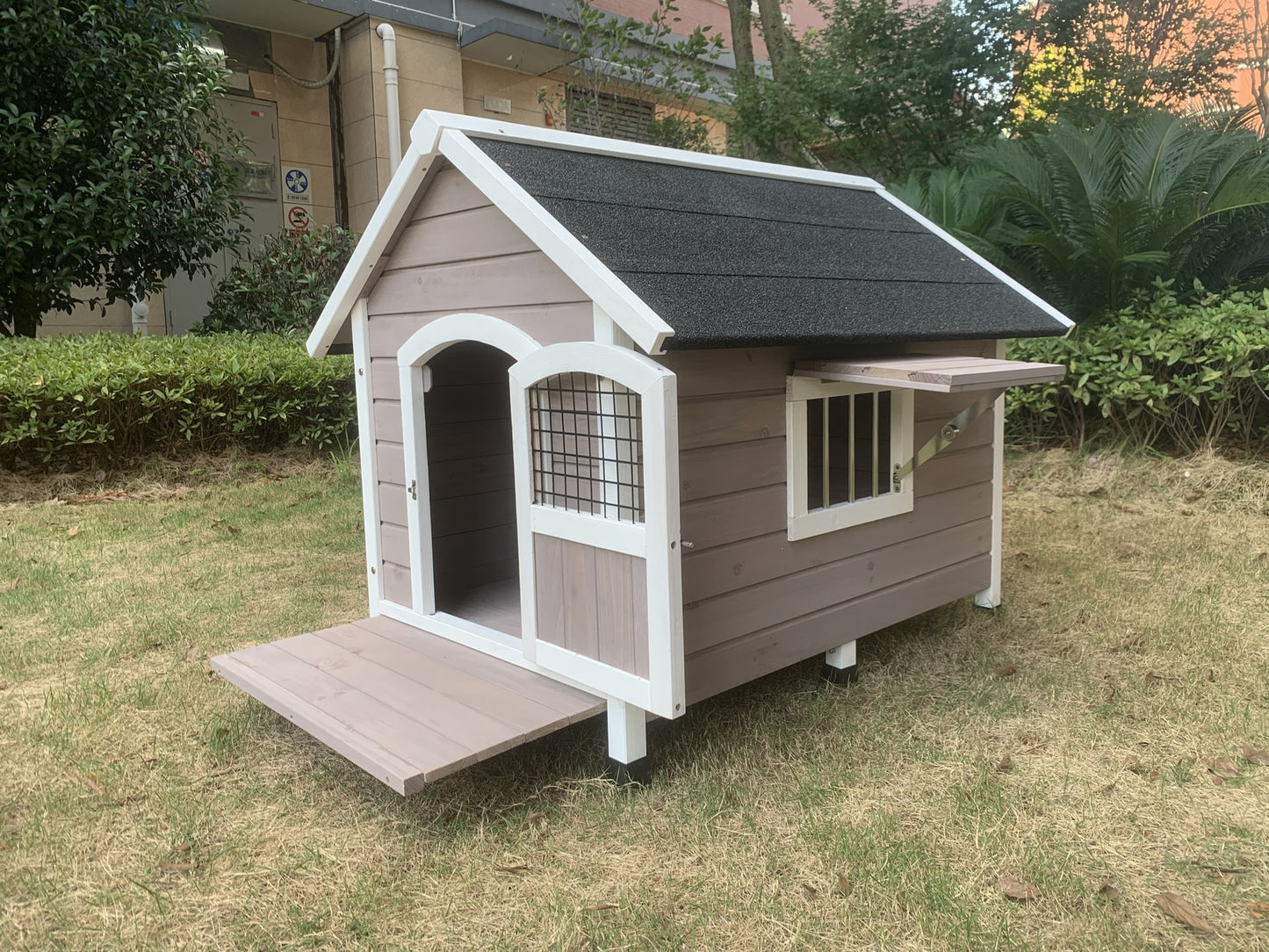 YES4PETS XL Timber Pet Dog Kennel House Puppy Wooden Timber Cabin With Door - Grey