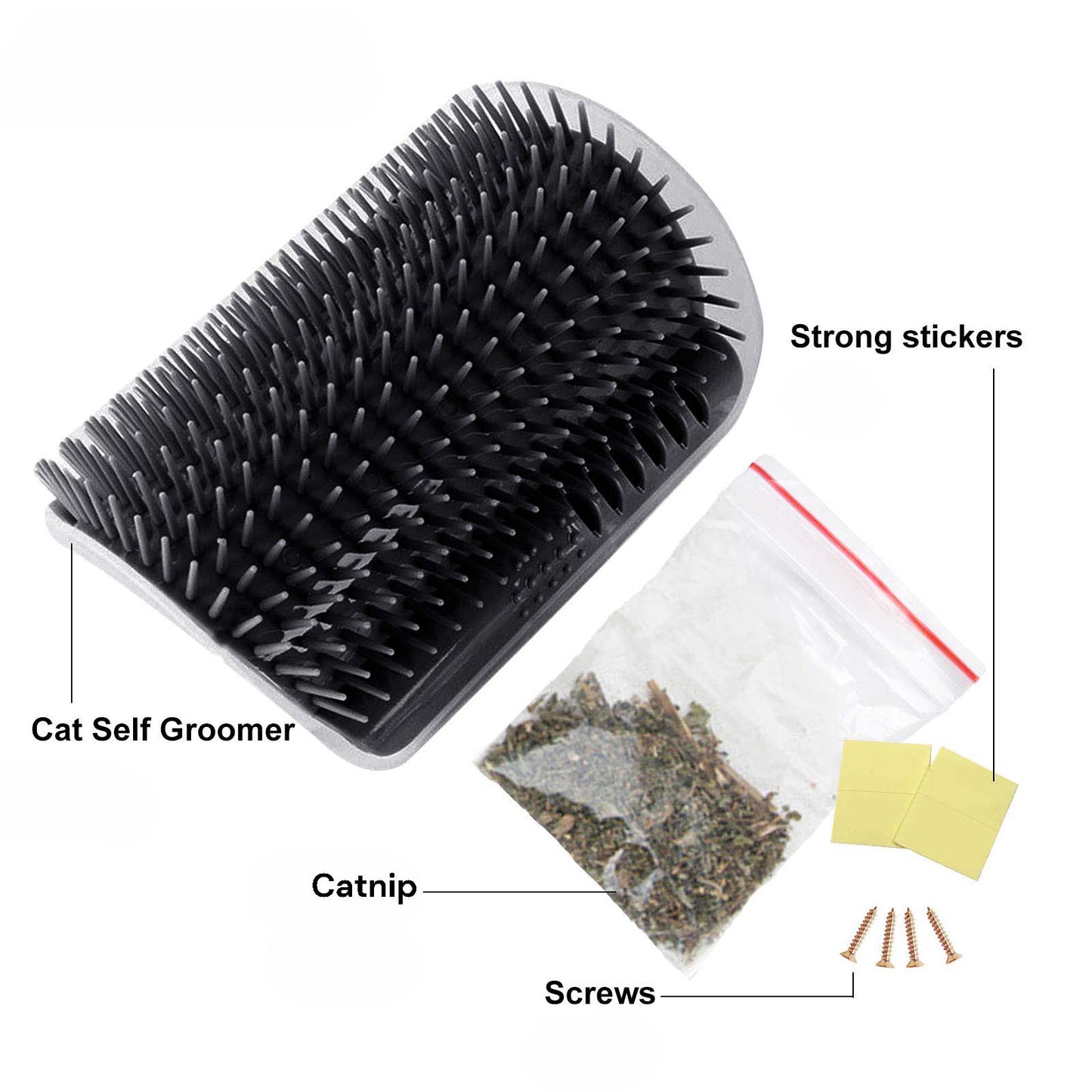 Cat Self Groomer Catnip Dog Cat Toy Corner Groomer Wall Corner Scratcher Comb Grooming Massage Brush - Black