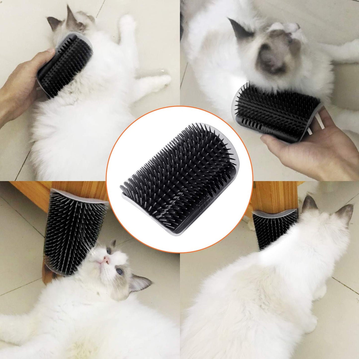 Cat Self Groomer Catnip Dog Cat Toy Corner Groomer Wall Corner Scratcher Comb Grooming Massage Brush - Black