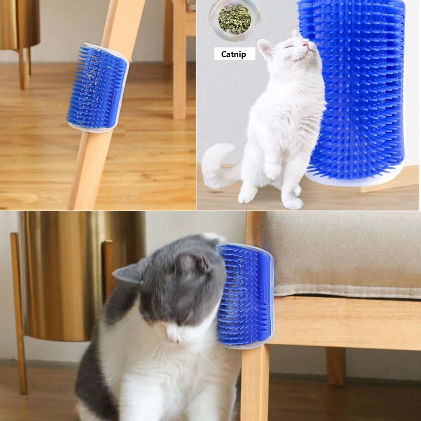Cat Self Groomer Catnip Dog Cat Toy Corner Groomer Wall Corner Scratcher Comb Grooming Massage Brush - Blue