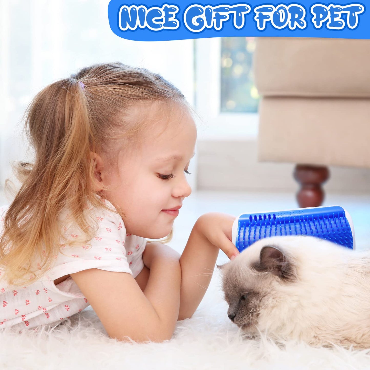 Cat Self Groomer Catnip Dog Cat Toy Corner Groomer Wall Corner Scratcher Comb Grooming Massage Brush - Blue