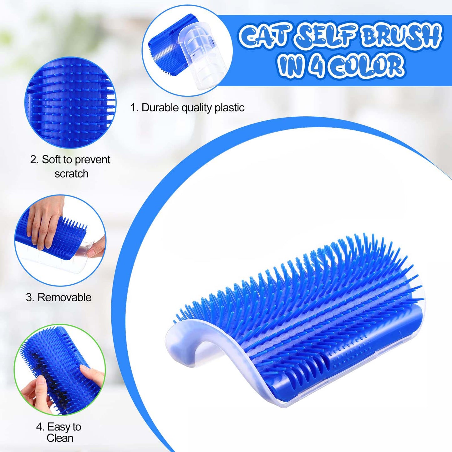 Cat Self Groomer Catnip Dog Cat Toy Corner Groomer Wall Corner Scratcher Comb Grooming Massage Brush - Blue