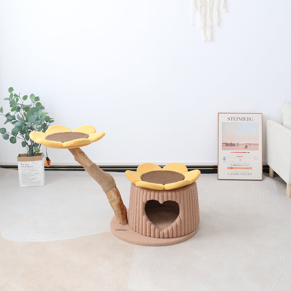 CMISSTREE - Heart Shaped Cat House With Sunflower Cat Tree