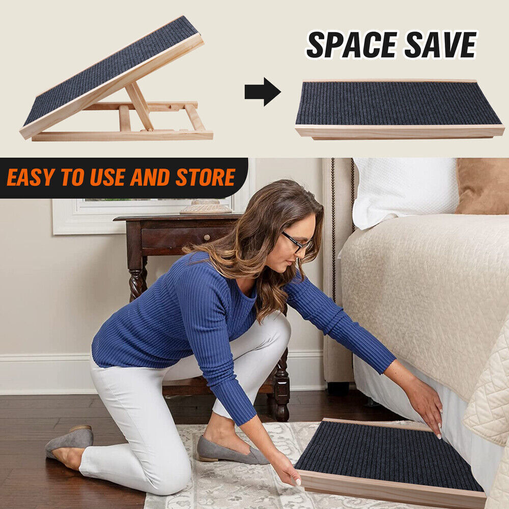 VaKa 100cm Foldable Dog Pet Ramp Adjustable Height Dogs Stairs For Bed Sofa