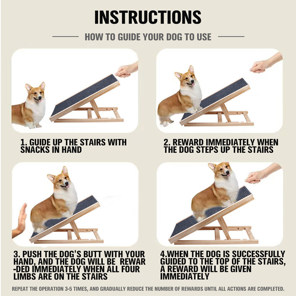 VaKa 100cm Foldable Dog Pet Ramp Adjustable Height Dogs Stairs For Bed Sofa