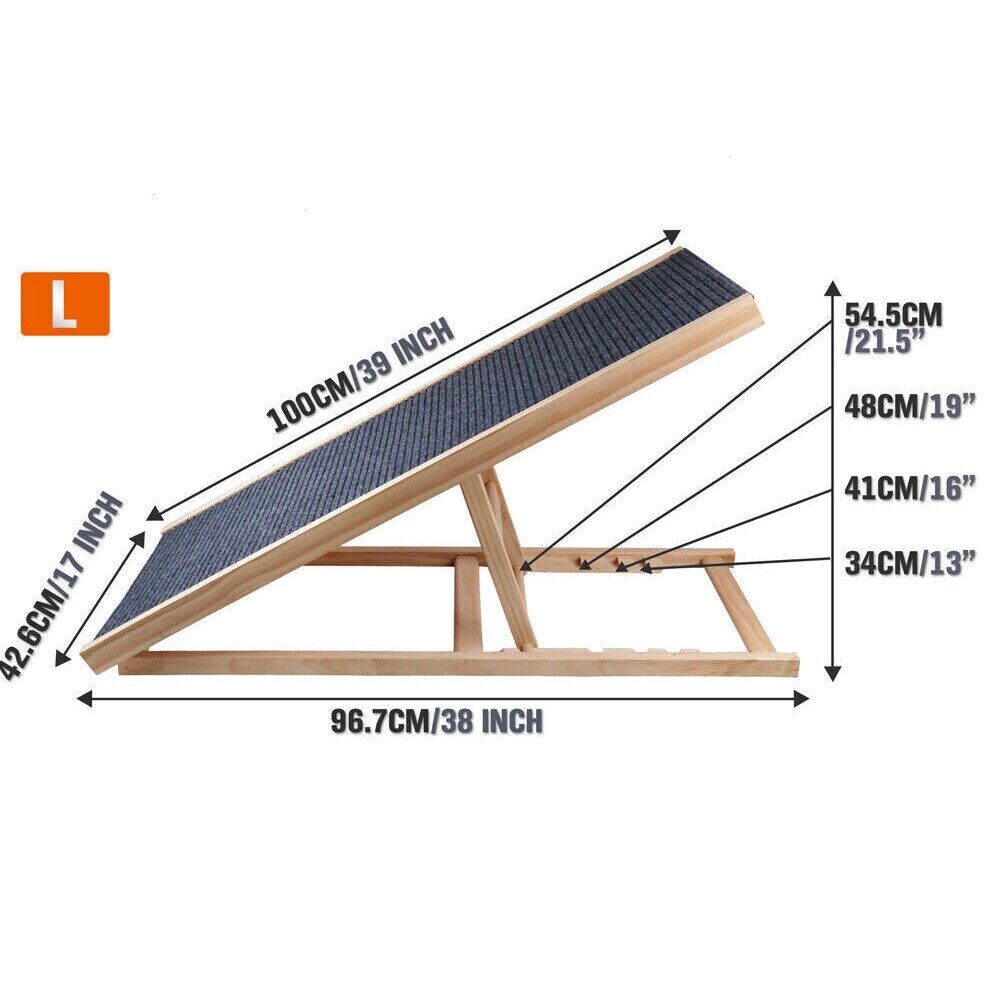 VaKa 100cm Foldable Dog Pet Ramp Adjustable Height Dogs Stairs For Bed Sofa