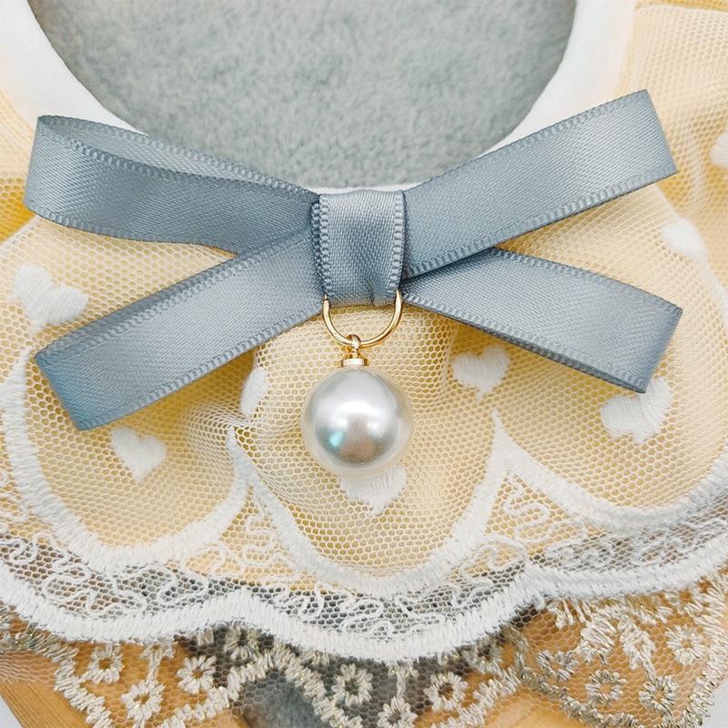 Pet Bib Adjustable Saliva Towel Lace Pearl Pendant Dog Collar - Size Xs