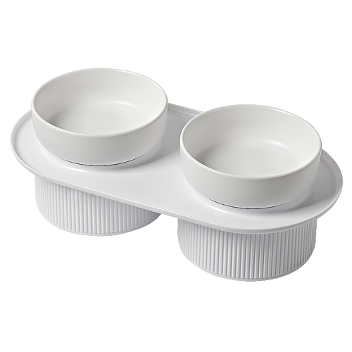 24x Ribbed Ceramic Double Pet Bowl 3pc Sets