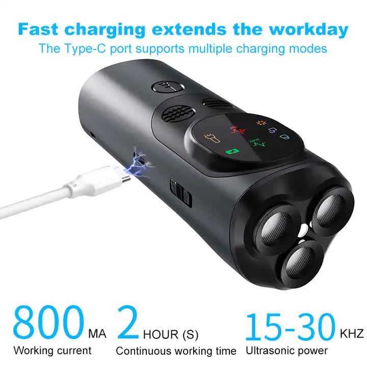 P10 Black Ultrasonic Dog Repellent Device - Dual-Mode Flashlight and Ultrasonic Dog Deterrent