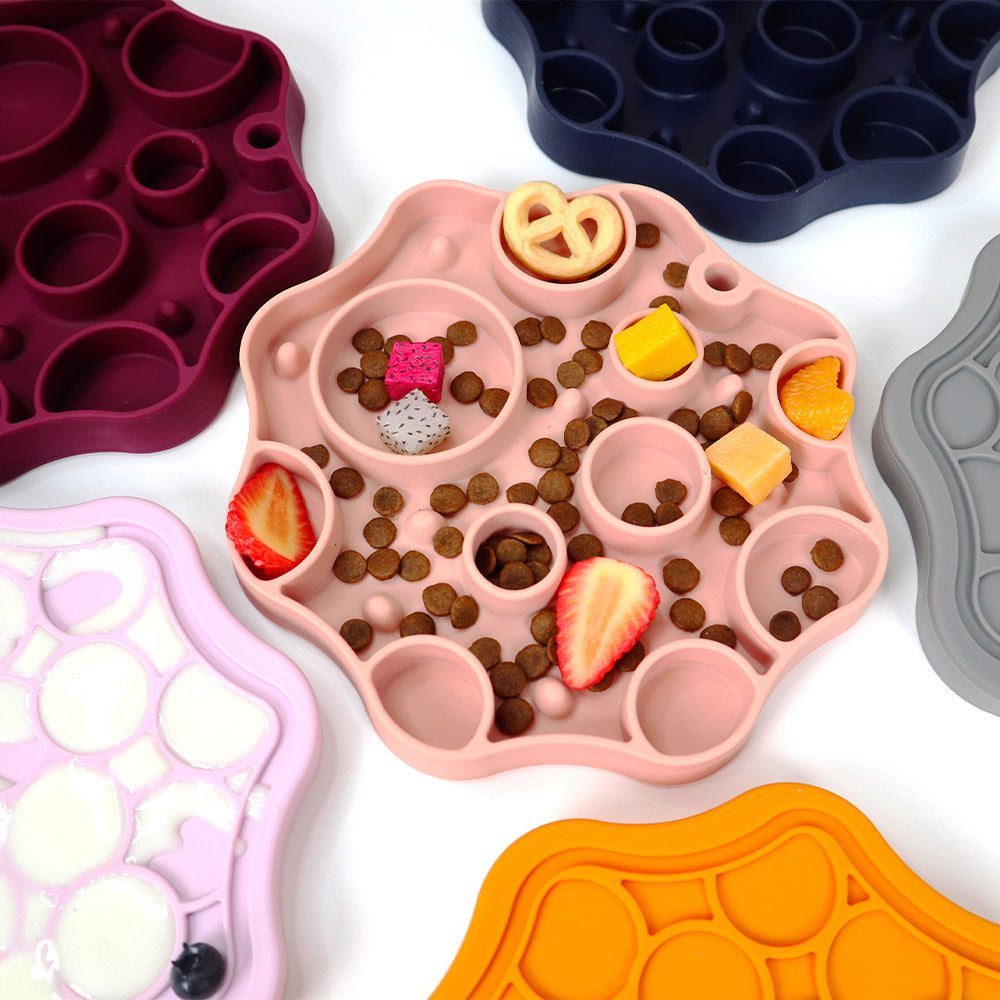 Silicone Dog Slow Feeder and Licking Mat - 2 in 1 Puzzle Bowl for Dog Slow Feeding(Dark yellow)
