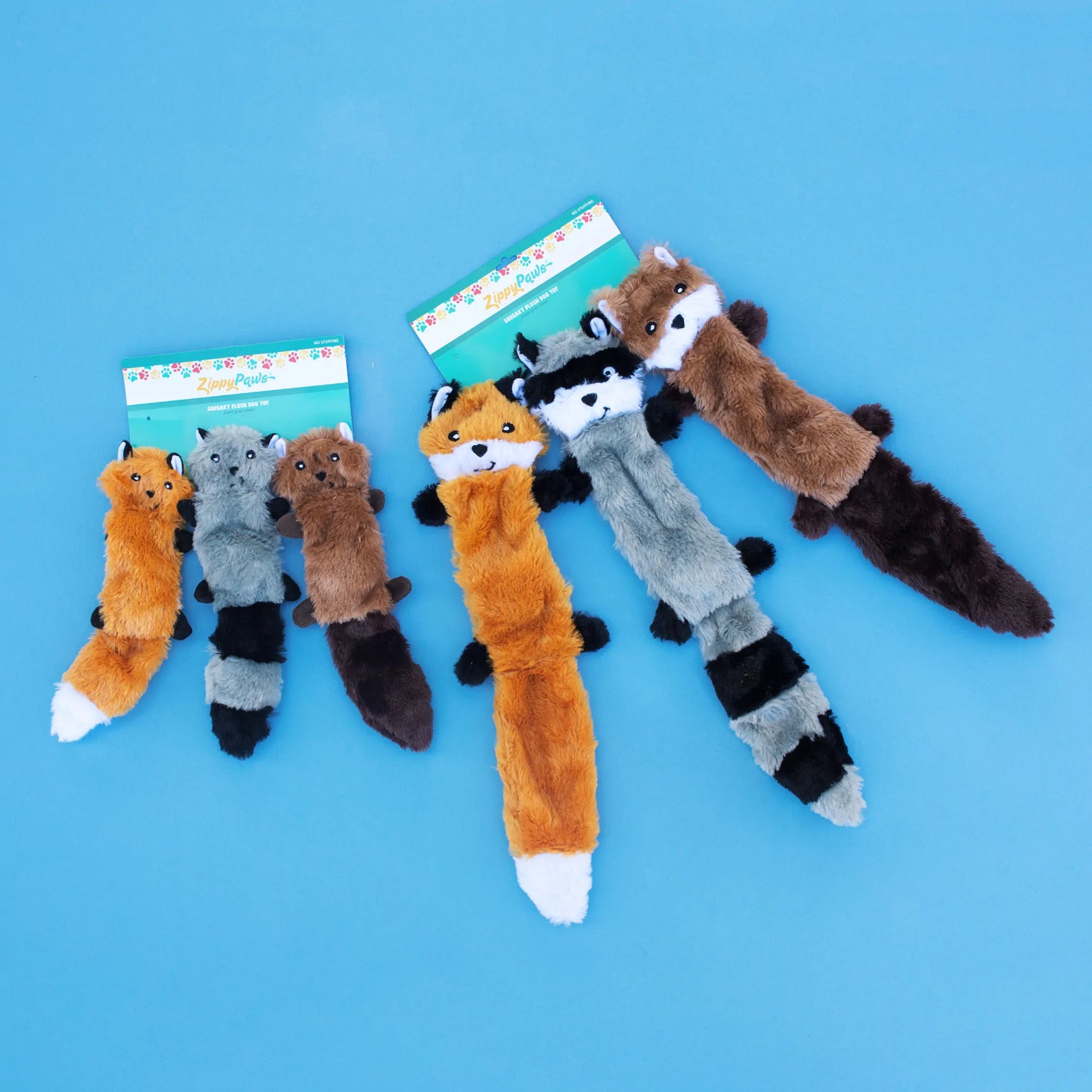 Zippy Paws Skinny Peltz Dog Toy Pack - Small (3-Pack) | Fox, Raccoon, Squirrel