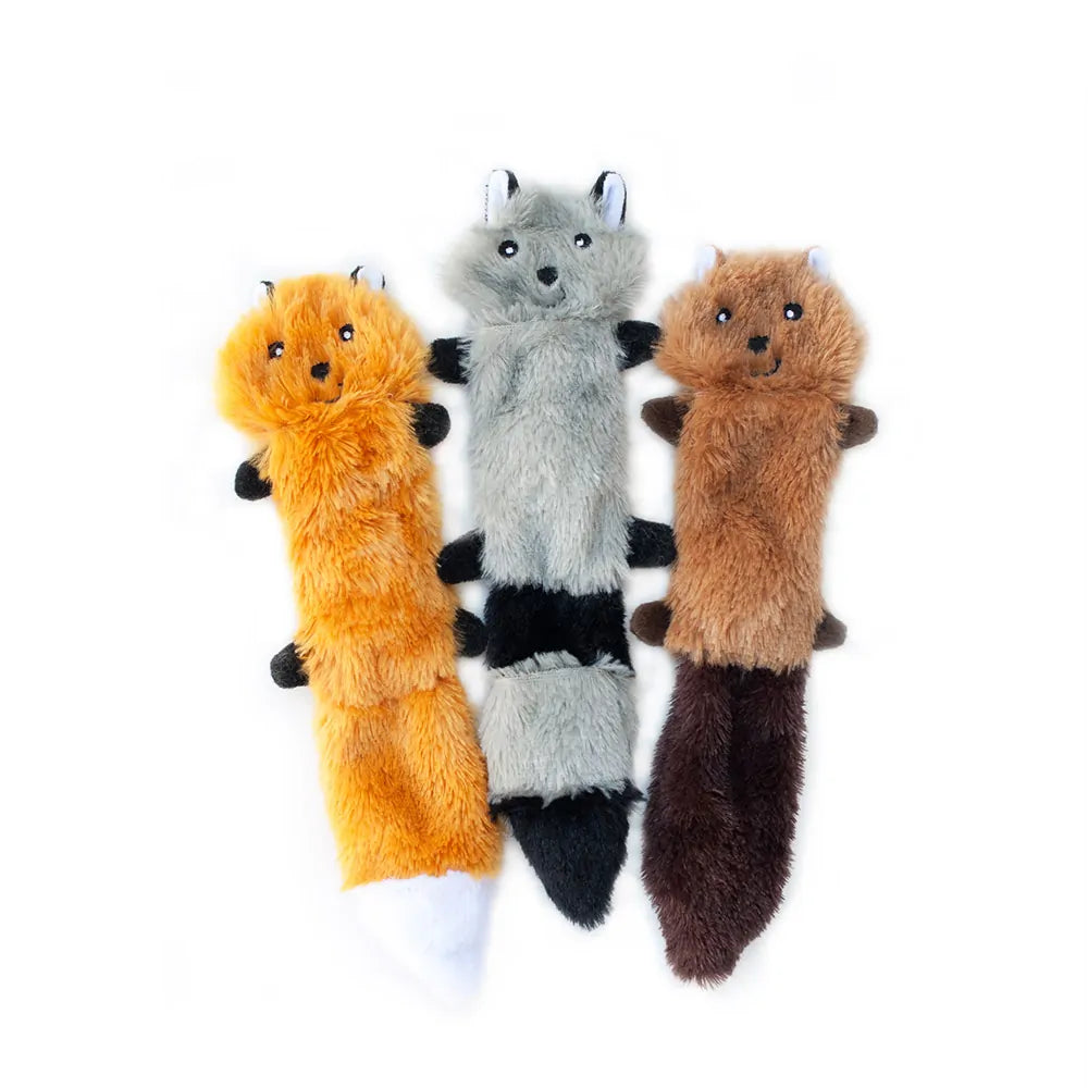 Zippy Paws Skinny Peltz Dog Toy Pack - Small (3-Pack) | Fox, Raccoon, Squirrel