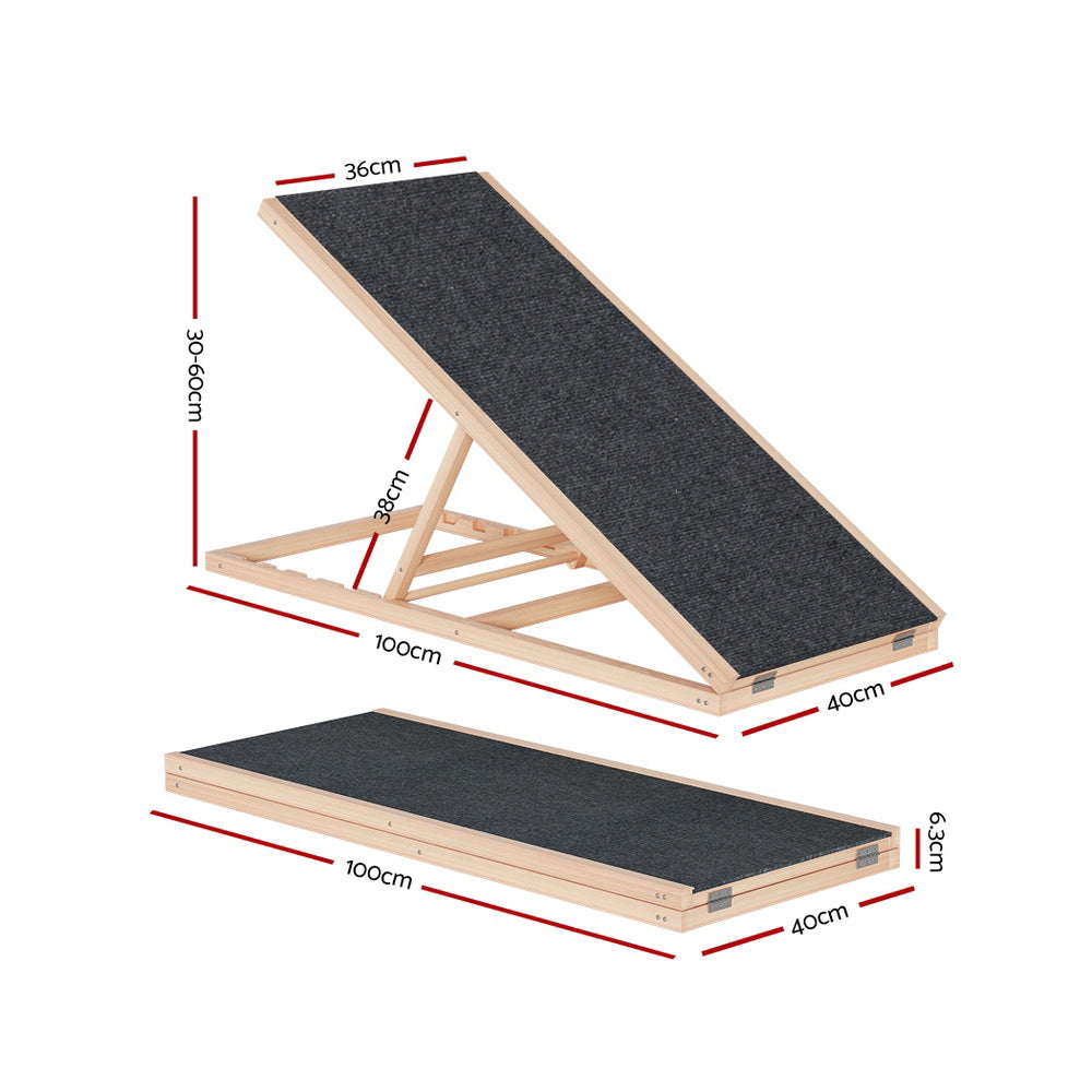 i.Pet - Adjustable Wooden Dog Ramp 100cm for Bed, Sofa, Car