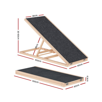 i.Pet - Adjustable Wooden Dog Ramp 100cm for Bed, Sofa, Car
