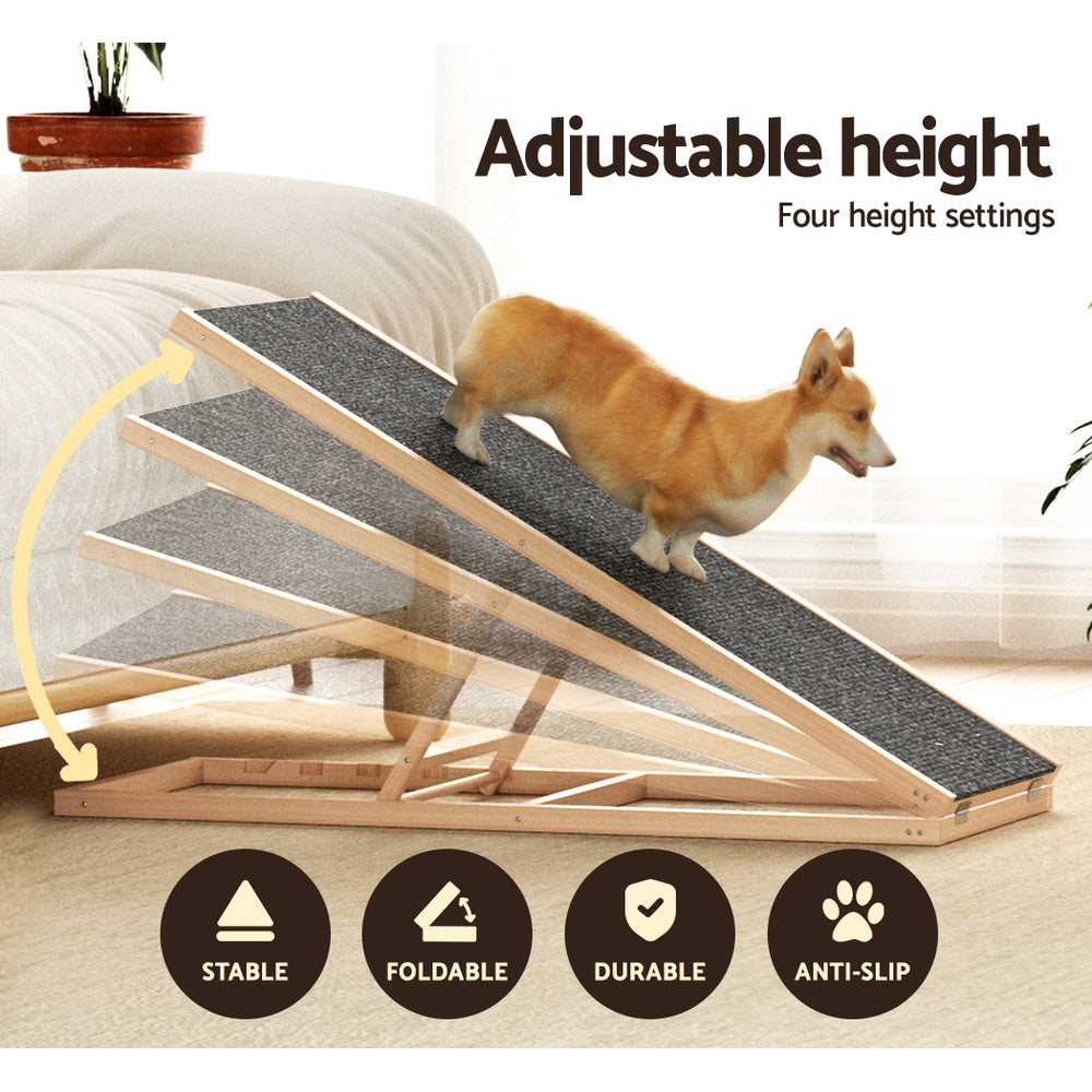 i.Pet - Adjustable Wooden Dog Ramp 100cm for Bed, Sofa, Car