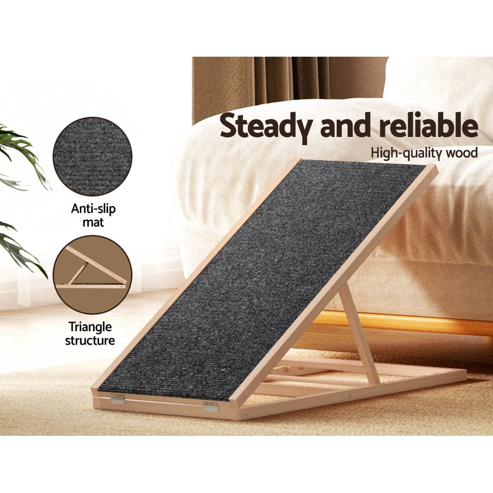 i.Pet - Adjustable Wooden Dog Ramp 100cm for Bed, Sofa, Car