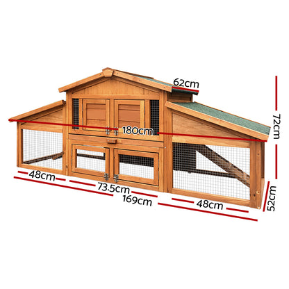i.Pet - Large Wooden Pet Hutch 169x52x72cm