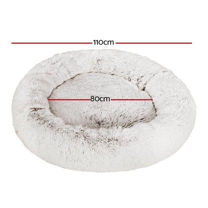 i.Pet - Extra Large Calming Pet Bed for Dogs & Cats, Soft Plush, 110cm - White and Brown